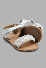 Load image into Gallery viewer, Redtag-White-Pearl-Festive-Look-Leather-Sandal-Casual-Sandals-Girls-3 to 5 Years
