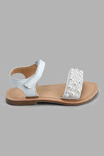 Load image into Gallery viewer, Redtag-White-Pearl-Festive-Look-Leather-Sandal-Casual-Sandals-Girls-3 to 5 Years
