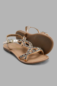 Redtag-Copper-Diamante-Festive-Look-Leather-Sandal-Casual-Sandals-Girls-3 to 5 Years