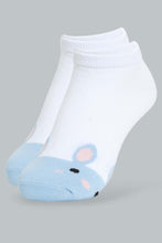 Load image into Gallery viewer, Redtag-White/Blue-Ankle-Socks-2Pcs-Pack-Ankle-Length-Senior-Girls-9 to 14 Years
