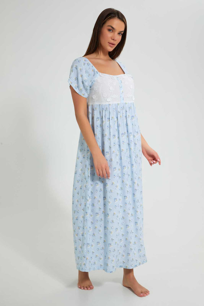 Redtag-Pale-Blue-Floral-Printed-Nightgown-Nightgowns-Women's-