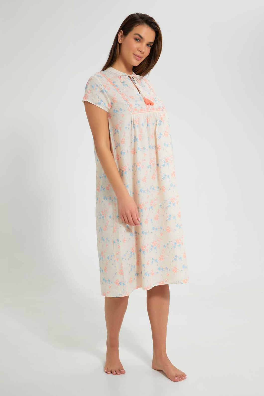 Redtag-Ivory-Floral-Printed-Nightgown-Nightgowns-Women's-