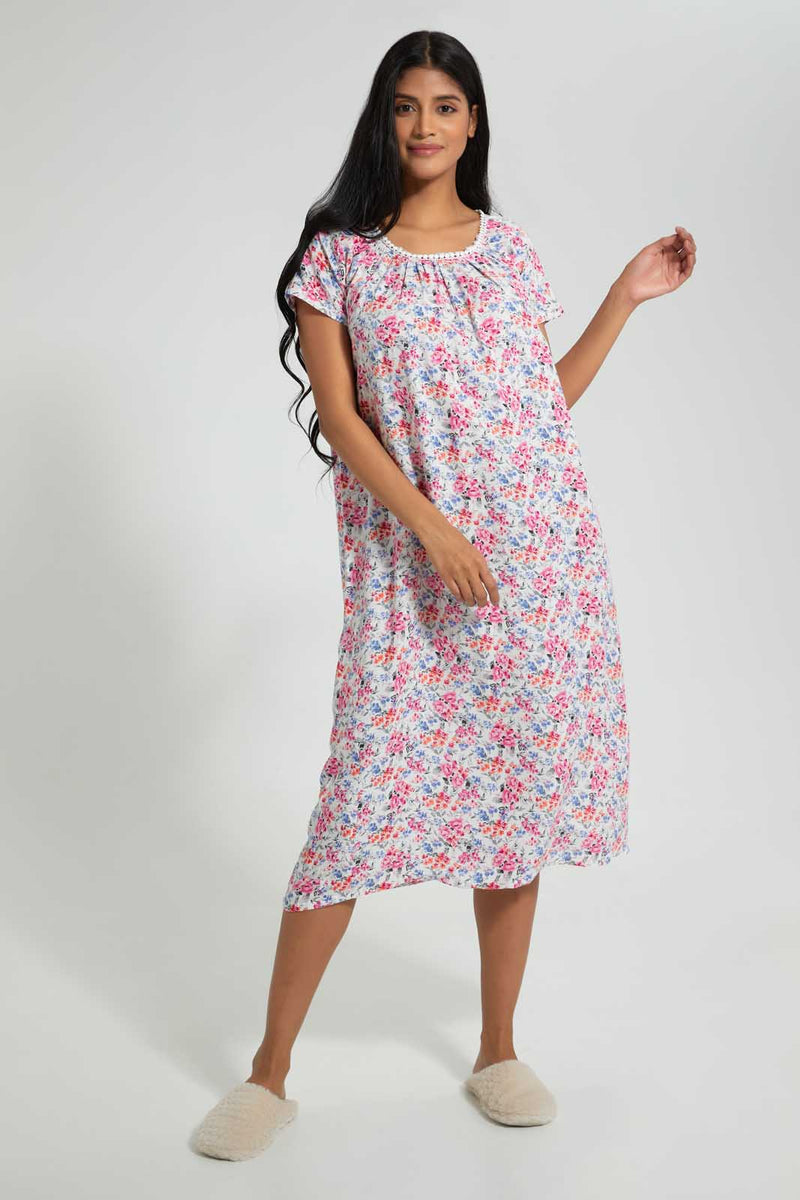 Redtag-Ivory-Floral-Printed-Nightgown-Nightgowns-Women's-