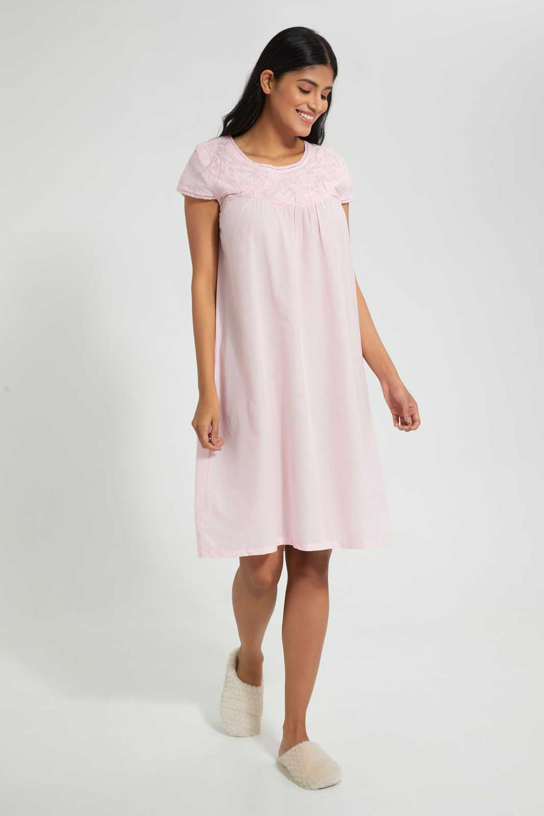 Redtag-Pale-Pink-Plain-Nightgown-Nightgowns-Women's-