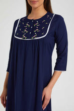 Load image into Gallery viewer, Redtag-Navy-Plain-Nightgown-With-Embroidery-Nightgowns-Women&#39;s-
