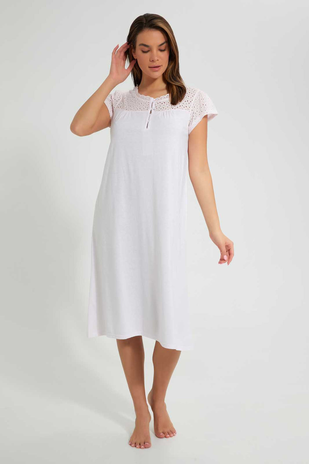 Redtag-Blush/White-Yarndyed-Stripe-Nightgown-Nightgowns-Women's-