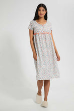 Load image into Gallery viewer, Ivory Floral Nightgown With Pom Pom

