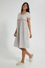 Load image into Gallery viewer, Ivory Floral Nightgown With Pom Pom
