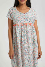Load image into Gallery viewer, Ivory Floral Nightgown With Pom Pom
