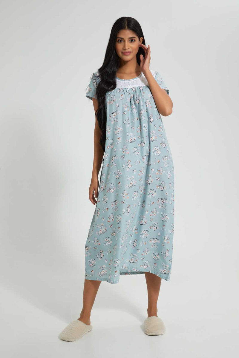 Redtag-Pale-Blue-Floral-Printed-Nightgown-Nightgowns-Women's-