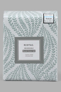 Redtag-Teal-Leaf-Print-Reversible-3-Piece-Duvet-Cover-Set-
(Double-Size)-Duvet-Covers-Home-Bedroom-