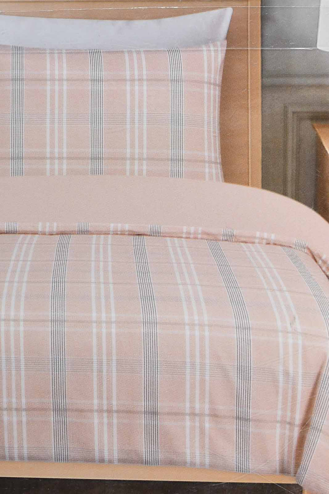 Redtag-Pink-Check-Print-Reversible-2-Piece-Duvet-Cover-Set-(Single-Size)-Duvet-Covers-Home-Bedroom-