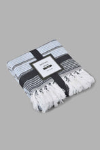 تنزيل الصورة على معرض الصور، Redtag-White/Navy-Geometric-Throw-With-Tassel-Throws-Home-Bedroom-
