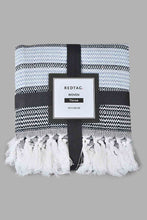 تنزيل الصورة على معرض الصور، Redtag-White/Navy-Geometric-Throw-With-Tassel-Throws-Home-Bedroom-
