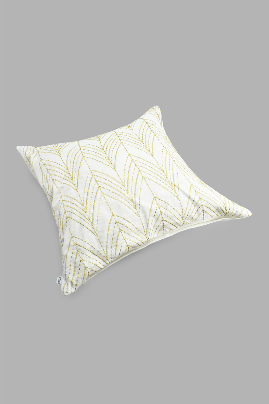 Redtag-Ivory/Gold-Embroided-Cushion-Cushions-Home-Bedroom-