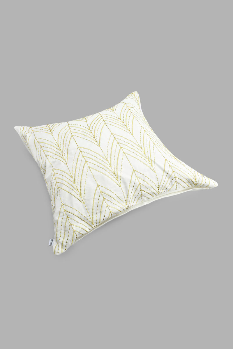 Redtag-Ivory/Gold-Embroided-Cushion-Cushions-Home-Bedroom-