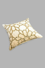 Load image into Gallery viewer, Redtag-Beige/Gold-Geometric-Embroided-Cushion-Cushions-Home-Bedroom-
