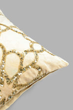 Load image into Gallery viewer, Redtag-Beige/Gold-Geometric-Embroided-Cushion-Cushions-Home-Bedroom-
