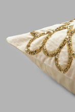 Load image into Gallery viewer, Redtag-Beige/Gold-Geometric-Embroided-Cushion-Cushions-Home-Bedroom-
