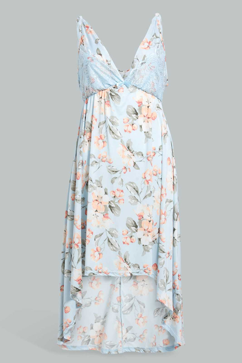 Redtag-Pale-Blue-Floral-Printed-Hi-Low-Chemise-Chemises-Women's-