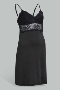 Redtag-Black-Plain-Padded-Lace-Chemise-Chemises-Women's-