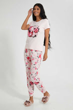 Load image into Gallery viewer, Redtag-Pale-Pink-Floral-Printed-Pyjama-Set-Pyjama-Sets-Women&#39;s-
