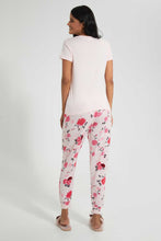 Load image into Gallery viewer, Redtag-Pale-Pink-Floral-Printed-Pyjama-Set-Pyjama-Sets-Women&#39;s-
