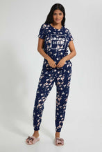 Load image into Gallery viewer, Redtag-Navy-Floral-Printed-Pyjama-Set-Pyjama-Sets-Women&#39;s-
