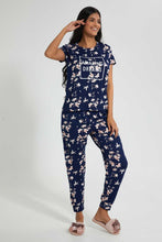 Load image into Gallery viewer, Redtag-Navy-Floral-Printed-Pyjama-Set-Pyjama-Sets-Women&#39;s-
