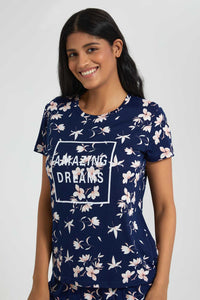 Redtag-Navy-Floral-Printed-Pyjama-Set-Pyjama-Sets-Women's-