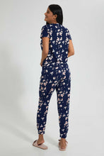 Load image into Gallery viewer, Redtag-Navy-Floral-Printed-Pyjama-Set-Pyjama-Sets-Women&#39;s-
