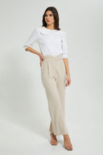 Load image into Gallery viewer, Redtag-Beige-Wide-Leg-Button-Detail-Trouser-Trousers-Women&#39;s-
