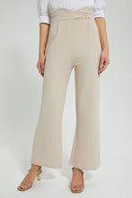 Load image into Gallery viewer, Redtag-Beige-Wide-Leg-Button-Detail-Trouser-Trousers-Women&#39;s-
