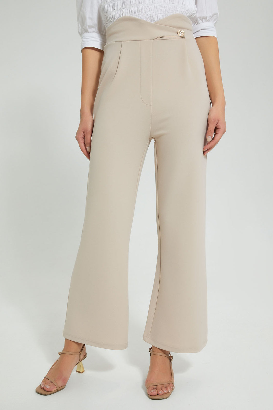 Redtag-Beige-Wide-Leg-Button-Detail-Trouser-Trousers-Women's-