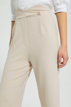 Load image into Gallery viewer, Redtag-Beige-Wide-Leg-Button-Detail-Trouser-Trousers-Women&#39;s-
