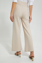 Load image into Gallery viewer, Redtag-Beige-Wide-Leg-Button-Detail-Trouser-Trousers-Women&#39;s-
