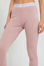 تنزيل الصورة على معرض الصور، Redtag-Pink-Ribbed-Active-Pant-With-Placement-Print-Joggers-Women&#39;s-
