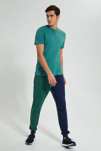 Redtag-Teal-Henley-T-Shirt-Graphic-Prints-Men's-