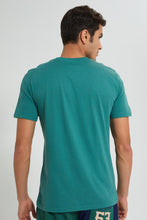 Load image into Gallery viewer, Redtag-Teal-Henley-T-Shirt-Graphic-Prints-Men&#39;s-
