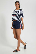 Load image into Gallery viewer, Redtag-White/Blue-Short-Sleeve-Yarn-Dyed-With-Terry-Short-Cami-Sets-Women&#39;s-
