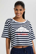 Load image into Gallery viewer, Redtag-White/Blue-Short-Sleeve-Yarn-Dyed-With-Terry-Short-Cami-Sets-Women&#39;s-
