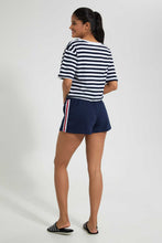 Load image into Gallery viewer, Redtag-White/Blue-Short-Sleeve-Yarn-Dyed-With-Terry-Short-Cami-Sets-Women&#39;s-
