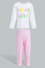 Load image into Gallery viewer, Redtag-White-Printed-T-Shirt-With-Printed-Pyjama-Set-Pyjama-Sets-Infant-Girls-3 to 24 Months
