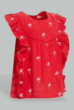 تنزيل الصورة على معرض الصور، Redtag-Red-Embroideredroidered-Top-With-Side-Frills-Blouses-Infant-Girls-3 to 24 Months
