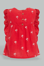 تنزيل الصورة على معرض الصور، Redtag-Red-Embroideredroidered-Top-With-Side-Frills-Blouses-Infant-Girls-3 to 24 Months
