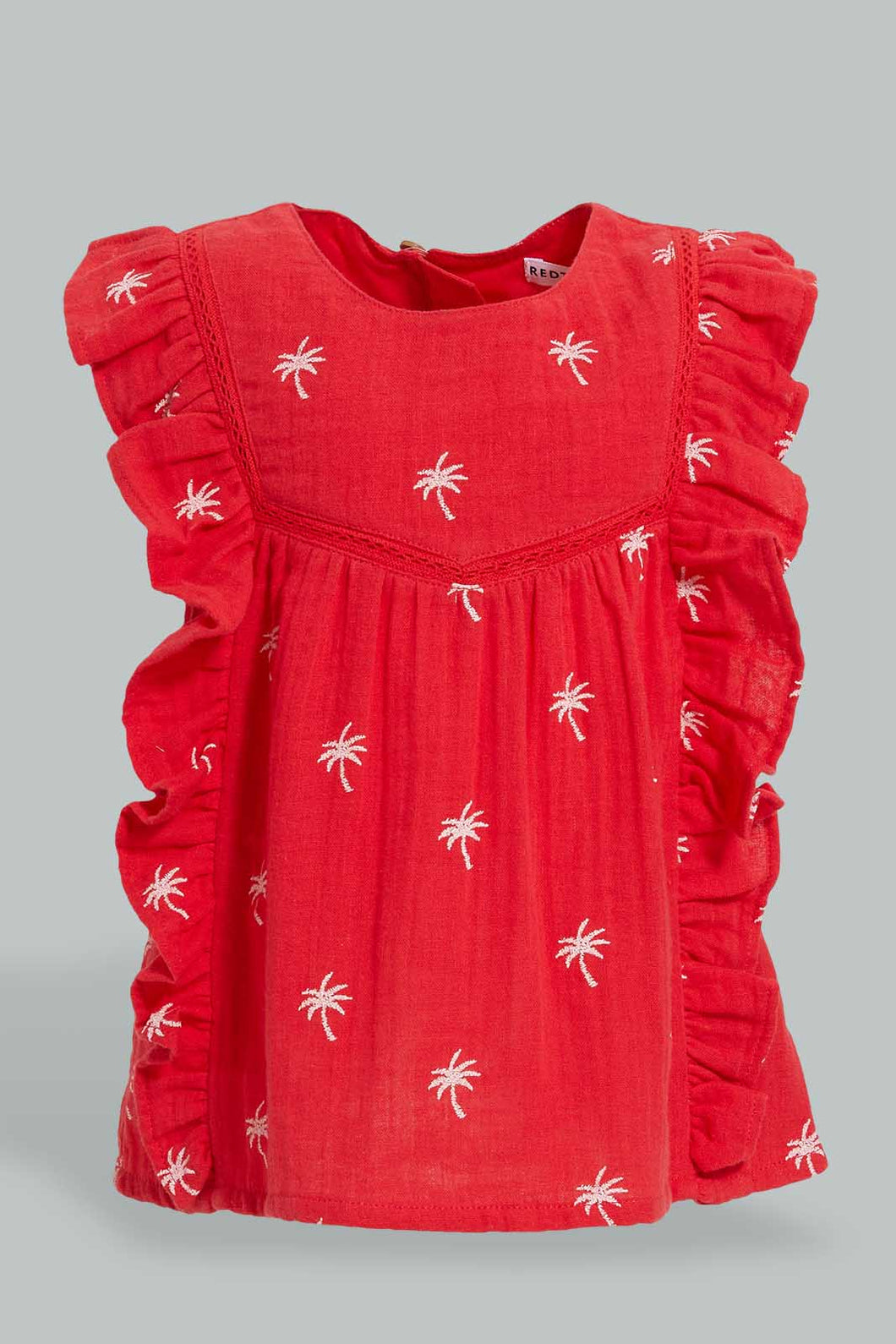 Redtag-Red-Embroideredroidered-Top-With-Side-Frills-Blouses-Infant-Girls-3 to 24 Months