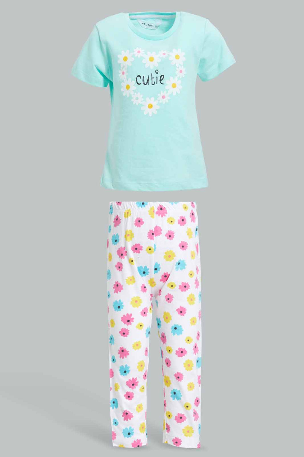 Redtag-Mint-Floral-Aop-Pyjama-Set-Pyjama-Sets-Infant-Girls-3 to 24 Months