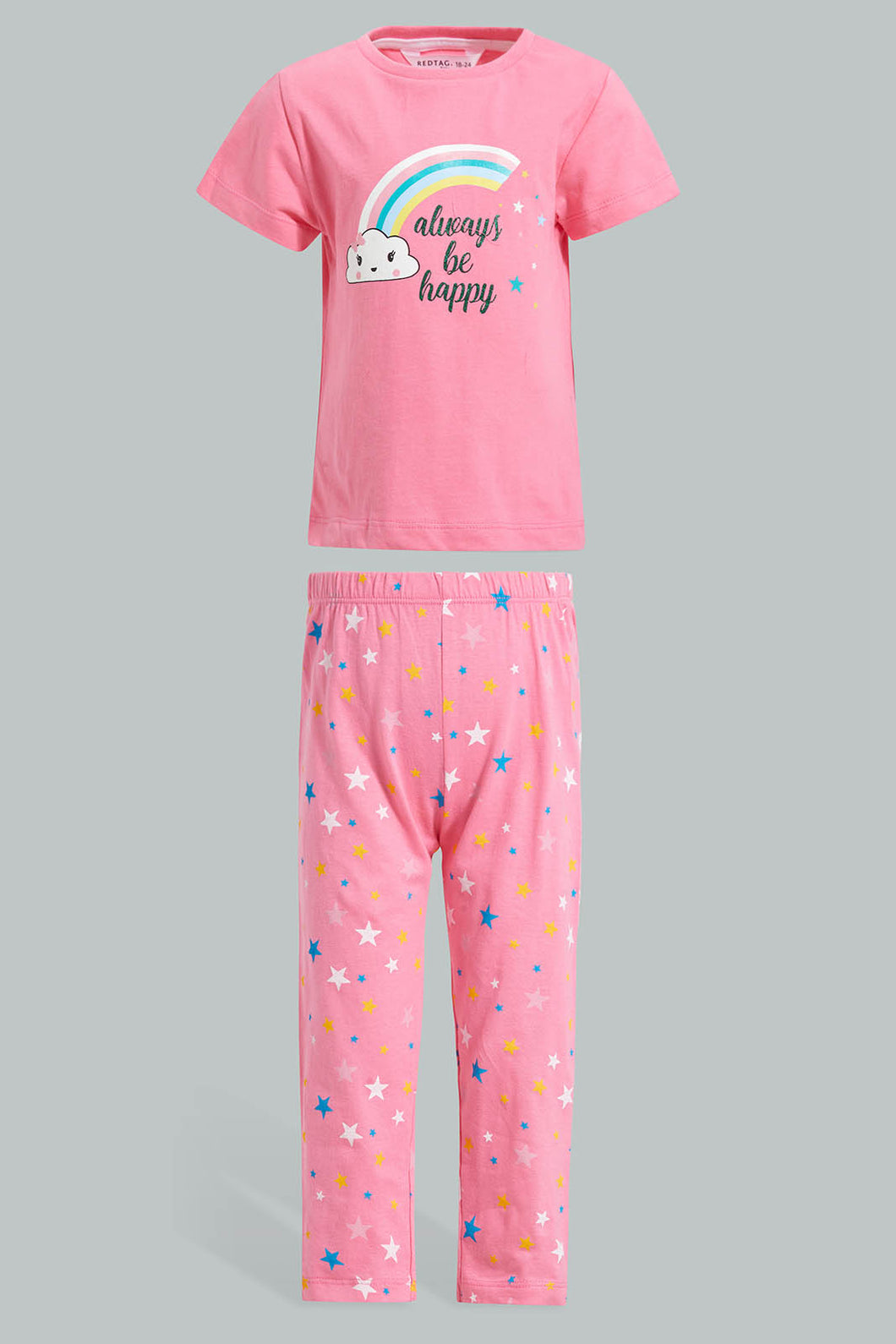 Redtag-Fuchsia-Rainbow-Print-Pyjama-Set-Pyjama-Sets-Infant-Girls-3 to 24 Months