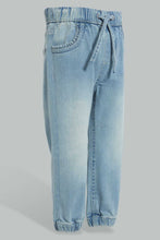 Load image into Gallery viewer, Redtag-Lightwash-Jogger-With-Knot-Details-Jeans-Regular-Fit-Infant-Girls-3 to 24 Months
