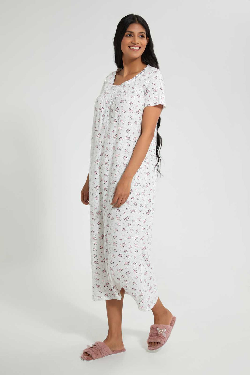 Redtag-Ivory-Floral-Printed-Nightgown-Nightgowns-Women's-